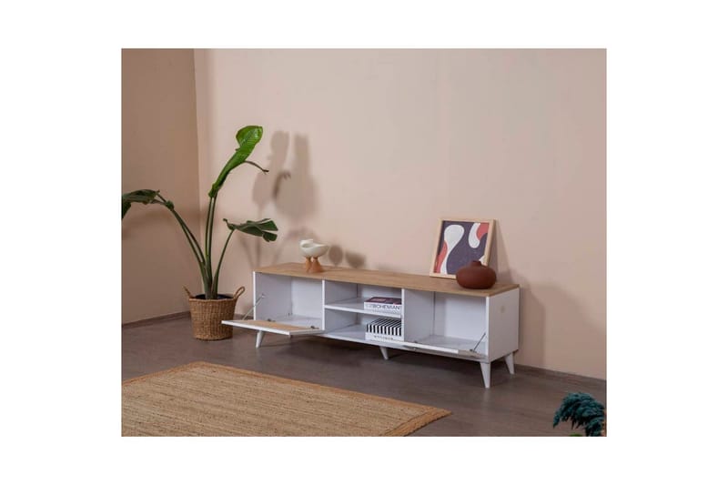TV-taso Hanhi Valkoinen / Tammi - Valkoinen / Tammi - Huonekalut - TV- & Mediakalusteet - Tv taso & Mediataso