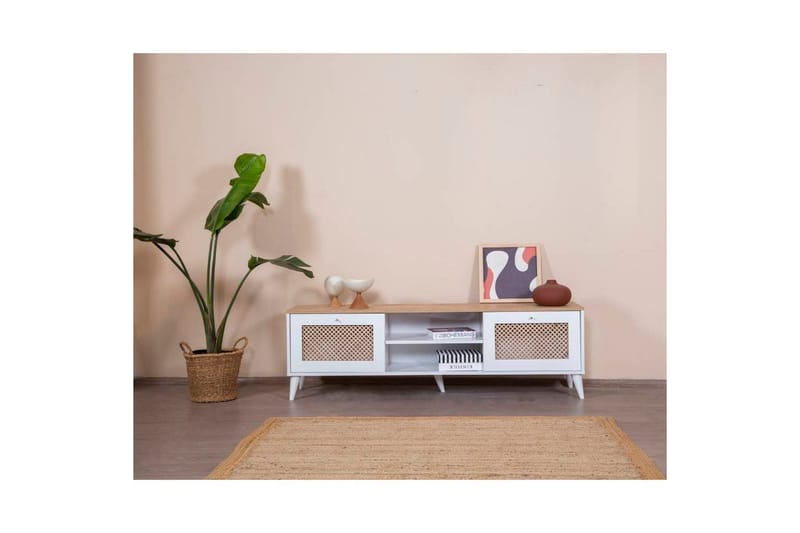 TV-taso Hanhi Valkoinen / Tammi - Valkoinen / Tammi - Huonekalut - TV- & Mediakalusteet - Tv taso & Mediataso