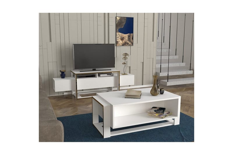 TV-taso Herb-valkoinen / kulta - Kulta/Valkoinen - Huonekalut - TV- & Mediakalusteet - Tv taso & Mediataso