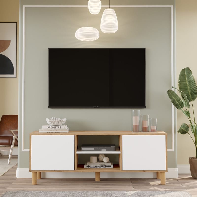 TV-taso Homitis Alston (160 x 59,1 x 40 cm) tammi/valkoinen - Huonekalut - TV- & Mediakalusteet - Tv taso & Mediataso