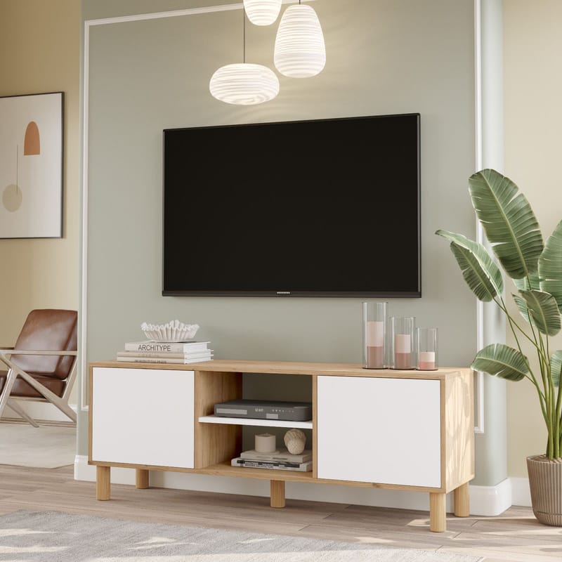 TV-taso Homitis Alston (160 x 59,1 x 40 cm) tammi/valkoinen - Huonekalut - TV- & Mediakalusteet - Tv taso & Mediataso