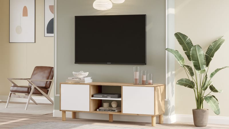 TV-taso Homitis Alston (160 x 59,1 x 40 cm) tammi/valkoinen - Huonekalut - TV- & Mediakalusteet - Tv taso & Mediataso