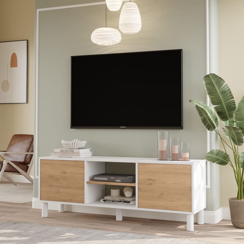 TV-taso Homitis Alston (160 x 59,1 x 40 cm) Valkoinen tammi - Huonekalut - TV- & Mediakalusteet - Tv taso & Mediataso