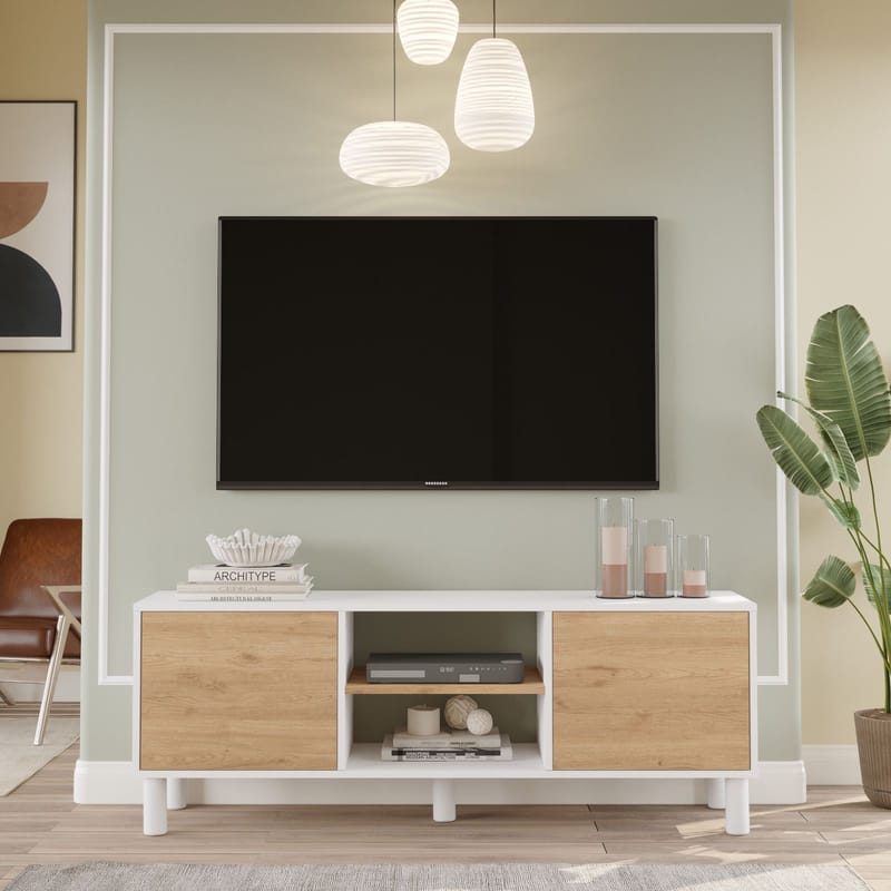 TV-taso Homitis Alston (160 x 59,1 x 40 cm) Valkoinen tammi - Huonekalut - TV- & Mediakalusteet - Tv taso & Mediataso