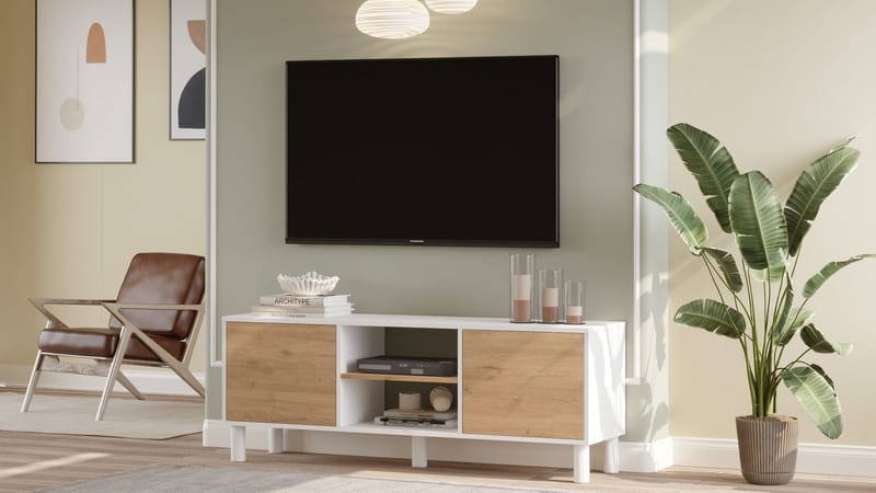 TV-taso Homitis Alston (160 x 59,1 x 40 cm) Valkoinen tammi - Huonekalut - TV- & Mediakalusteet - Tv taso & Mediataso