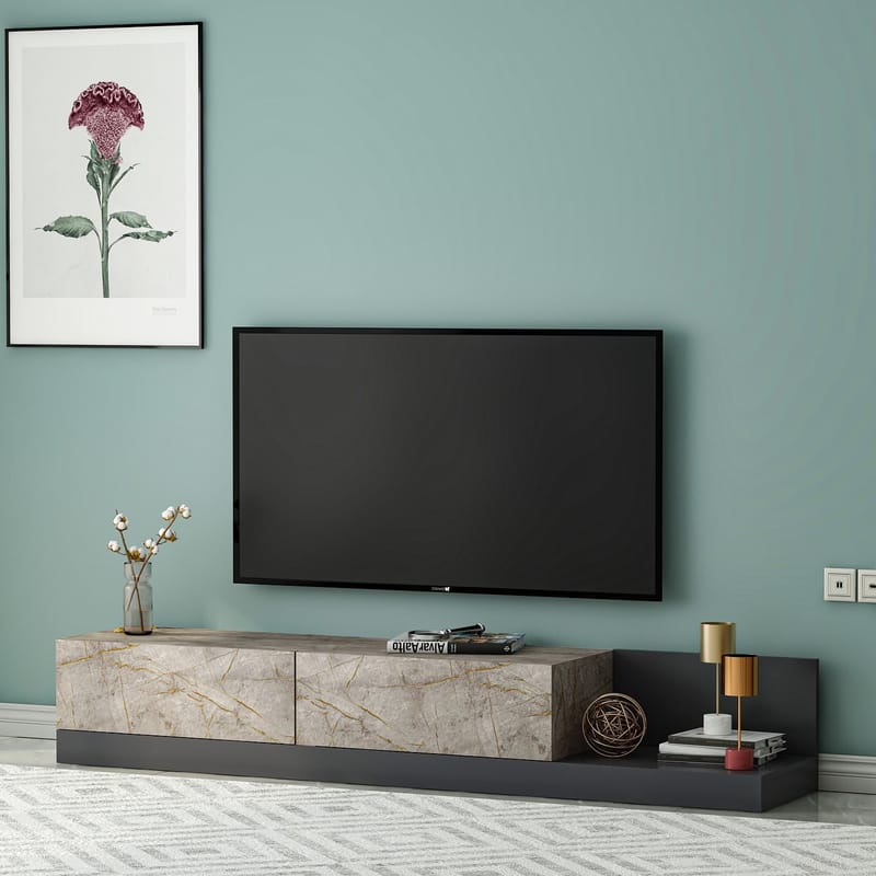 TV-taso Homitis Major (180 x 30 x 37 cm) Gordion-marmori antrasiitti - Gordion Marble/Anthracite - Huonekalut - TV- & Mediakalusteet - Tv taso & Mediataso