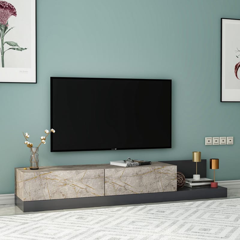 TV-taso Homitis Major (180 x 30 x 37 cm) Gordion-marmori antrasiitti - Gordion Marble/Anthracite - Huonekalut - TV- & Mediakalusteet - Tv taso & Mediataso