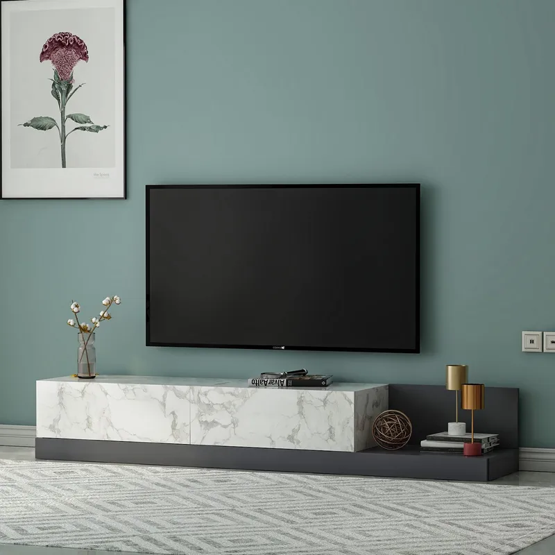 TV-taso Homitis Major (180 x 30 x 37 cm) Marmo-marmori antrasiitti - Marmo Marble/Antrasiitti - Huonekalut - TV- & Mediakalusteet - Tv taso & Mediataso