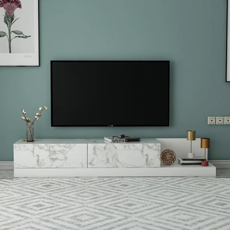 TV-taso Homitis Major (180 x 30 x 37 cm) Marmo-marmori valkoinen - Marmo Marble ja valkoinen - Huonekalut - TV- & Mediakalusteet - Tv taso & Mediataso