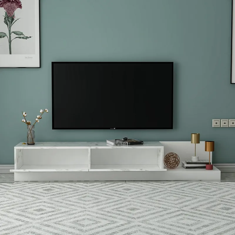 TV-taso Homitis Major (180 x 30 x 37 cm) Marmo-marmori valkoinen - Marmo Marble ja valkoinen - Huonekalut - TV- & Mediakalusteet - Tv taso & Mediataso