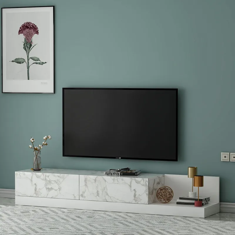 TV-taso Homitis Major (180 x 30 x 37 cm) Marmo-marmori valkoinen - Marmo Marble ja valkoinen - Huonekalut - TV- & Mediakalusteet - Tv taso & Mediataso