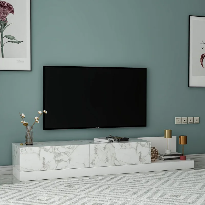 TV-taso Homitis Major (180 x 30 x 37 cm) Marmo-marmori valkoinen - Marmo Marble ja valkoinen - Huonekalut - TV- & Mediakalusteet - Tv taso & Mediataso