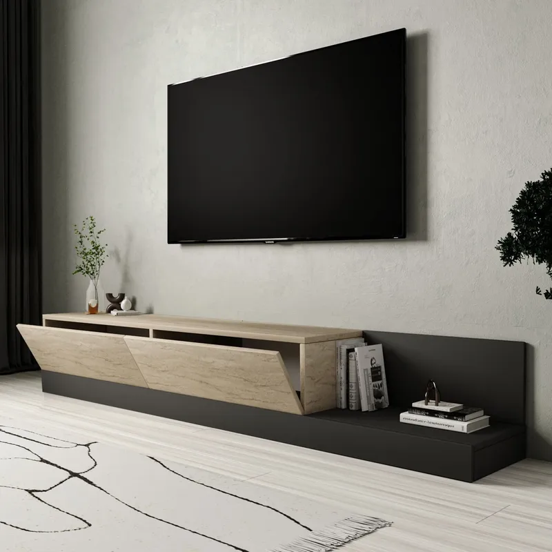 TV-taso Homitis Major (180 x 30 x 37 cm) Travertiini antrasiitti - Travertiini/Antrasiitti - Huonekalut - TV- & Mediakalusteet - Tv taso & Mediataso