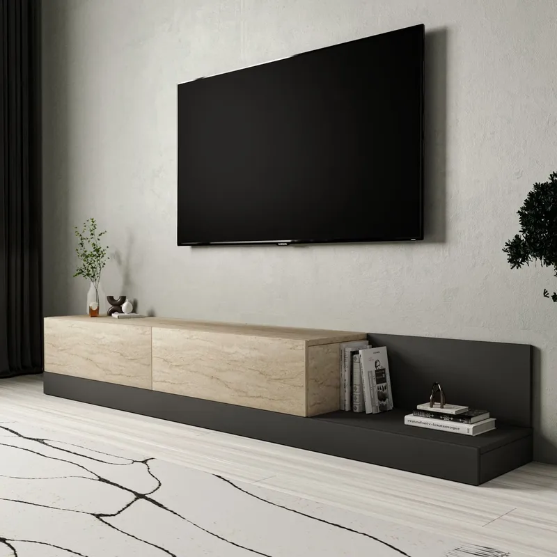 TV-taso Homitis Major (180 x 30 x 37 cm) Travertiini antrasiitti - Travertiini/Antrasiitti - Huonekalut - TV- & Mediakalusteet - Tv taso & Mediataso