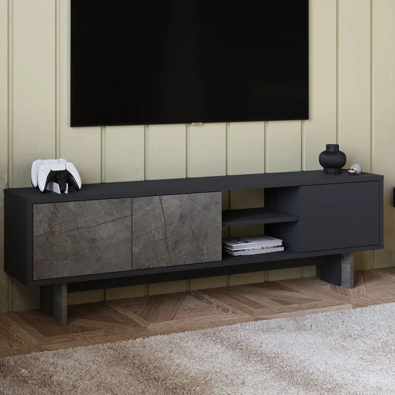 TV-taso Homitis Ravello (150 x 45 x 30 cm) Marmori antrasiitti - Huonekalut - TV- & Mediakalusteet - Tv taso & Mediataso