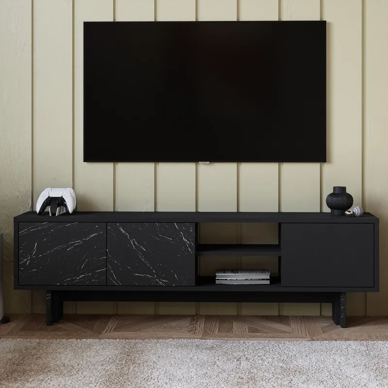 TV-taso Homitis Ravello (150 x 45 x 30 cm) Musta marmori - Huonekalut - TV- & Mediakalusteet - Tv taso & Mediataso