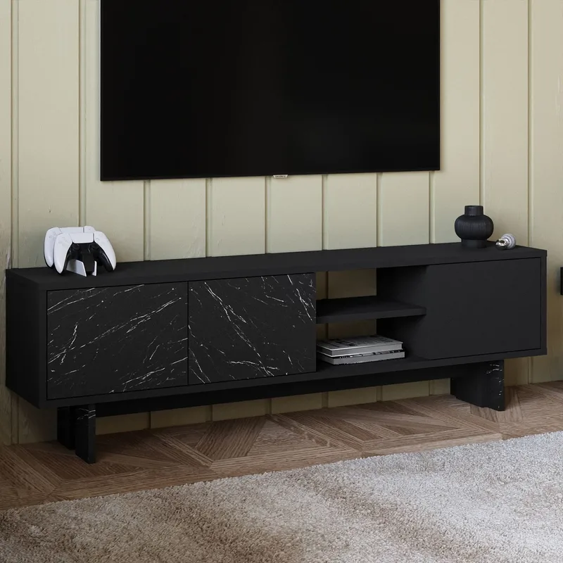 TV-taso Homitis Ravello (150 x 45 x 30 cm) Musta marmori - Huonekalut - TV- & Mediakalusteet - Tv taso & Mediataso