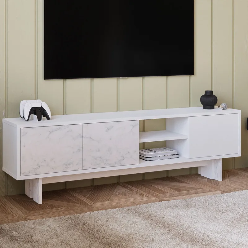 TV-taso Homitis Ravello (150 x 45 x 30 cm) Valkoinen marmori - Huonekalut - TV- & Mediakalusteet - Tv taso & Mediataso