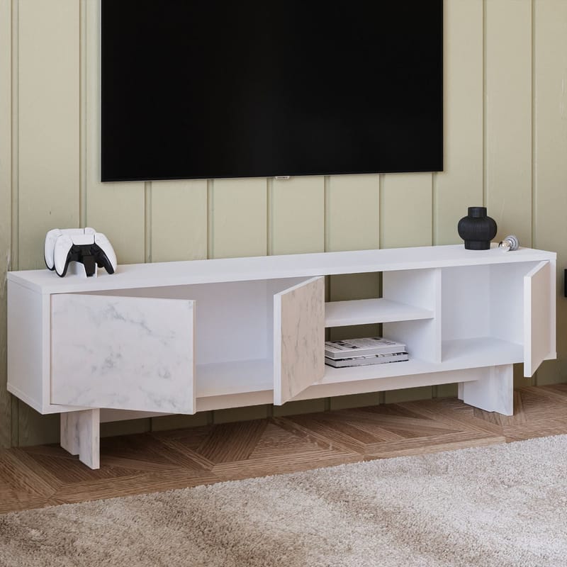 TV-taso Homitis Ravello (150 x 45 x 30 cm) Valkoinen marmori - Huonekalut - TV- & Mediakalusteet - Tv taso & Mediataso