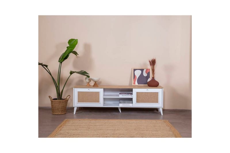 TV-taso Jatinder valkoinen / tammi - Luonnollinen/Valkoinen - Huonekalut - TV- & Mediakalusteet - Tv taso & Mediataso