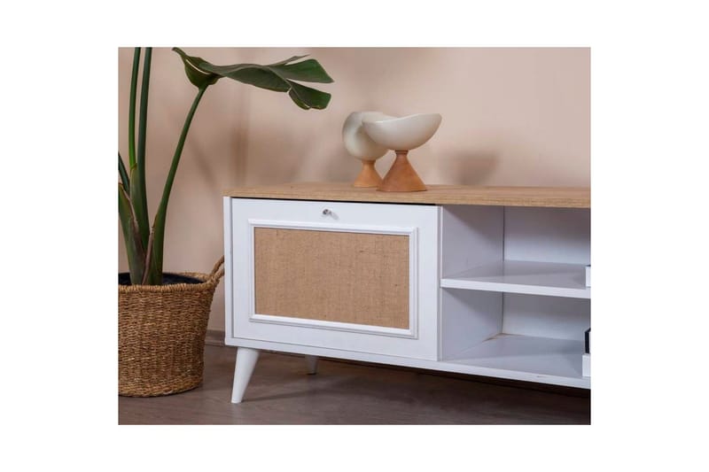 TV-taso Jatinder valkoinen / tammi - Luonnollinen/Valkoinen - Huonekalut - TV- & Mediakalusteet - Tv taso & Mediataso
