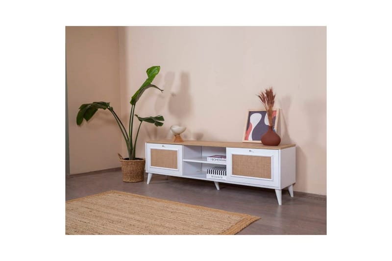 TV-taso Jatinder valkoinen / tammi - Luonnollinen/Valkoinen - Huonekalut - TV- & Mediakalusteet - Tv taso & Mediataso