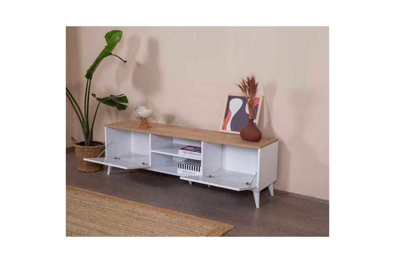 TV-taso Jatinder valkoinen / tammi - Luonnollinen/Valkoinen - Huonekalut - TV- & Mediakalusteet - Tv taso & Mediataso