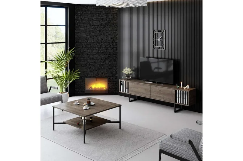 TV-taso Kromilinja Pähkinä / Musta - Pähkinä / Musta - Huonekalut - TV- & Mediakalusteet - Tv taso & Mediataso