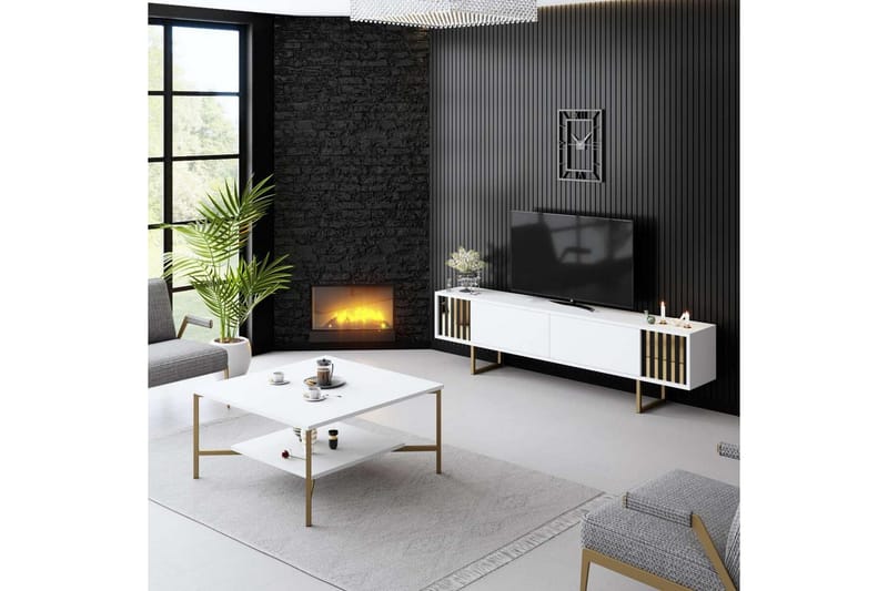 TV-taso Kultalinja Valkoinen / Kulta - Valkoinen / Kulta - Huonekalut - TV- & Mediakalusteet - Tv taso & Mediataso