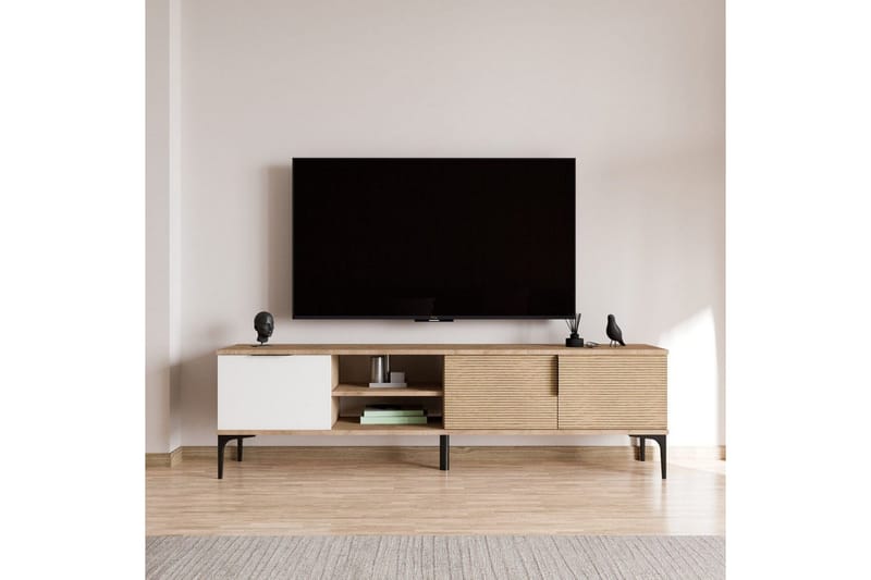 TV-taso Kunar Valkoinen / Tammi - Valkoinen / Tammi - Huonekalut - TV- & Mediakalusteet - Tv taso & Mediataso