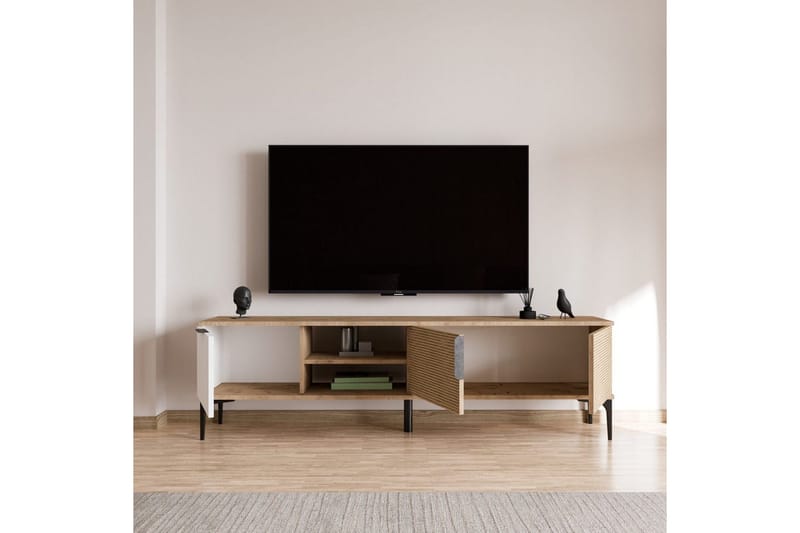 TV-taso Kunar Valkoinen / Tammi - Valkoinen / Tammi - Huonekalut - TV- & Mediakalusteet - Tv taso & Mediataso