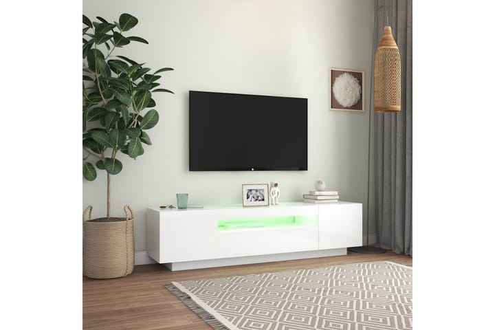TV-taso LED-valoilla korkeakiilto valkoinen 160x35x40 cm - Tv taso & Mediataso