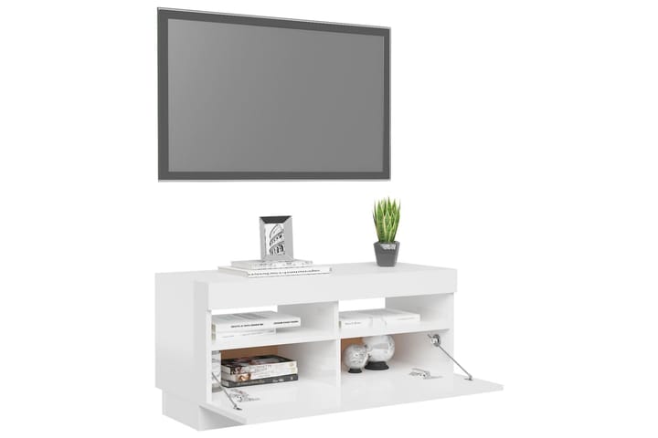 TV-taso LED-valoilla korkeakiilto valkoinen 80x35x40 cm - Tv taso & Mediataso