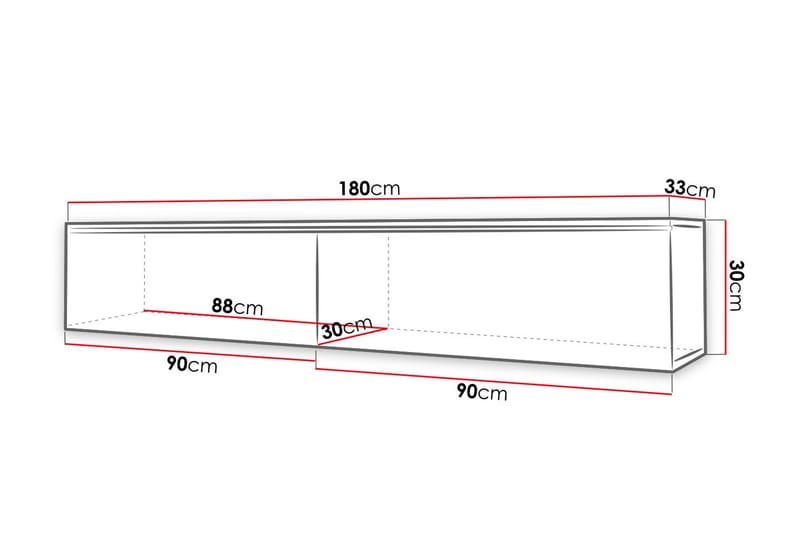 Tv-taso Lourmais 180 cm Valkoinen LED - Luonnonväri/Musta - Huonekalut - TV- & Mediakalusteet - Tv taso & Mediataso