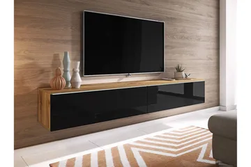 Tv-taso Lourmais 180 cm Valkoinen LED - Luonnonväri/Musta - Huonekalut - TV- & Mediakalusteet - Tv taso & Mediataso