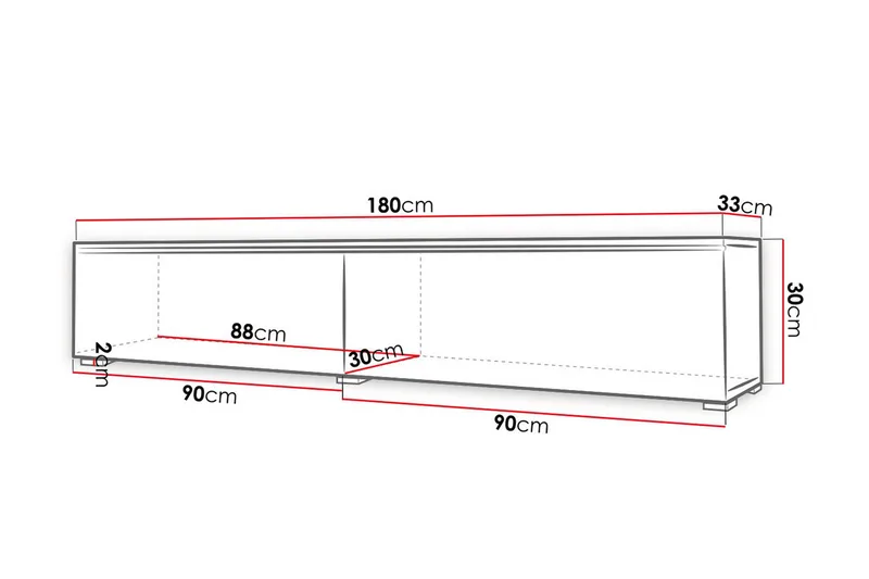 Tv-taso Lourmais 180 cm Valkoinen LED - Luonnonväri/Musta - Huonekalut - TV- & Mediakalusteet - Tv taso & Mediataso