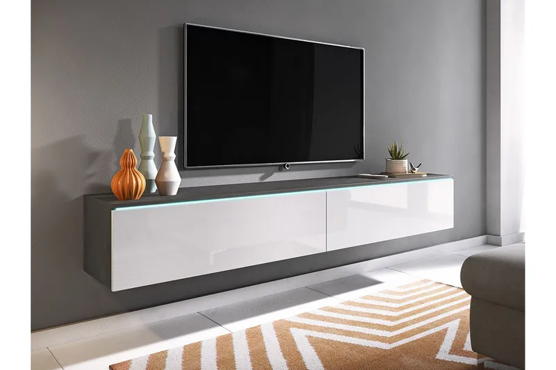 Tv-taso Lourmais 180 cm Valkoinen LED - Valkoinen - Huonekalut - TV- & Mediakalusteet - Tv taso & Mediataso
