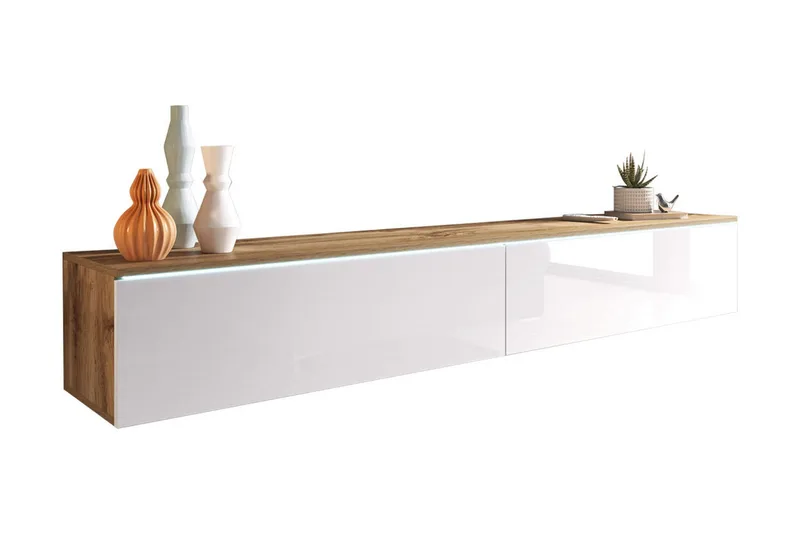 TV-taso Lourmais LED-valaistus, Puu/Luonnonväri/Valk/Valk LED