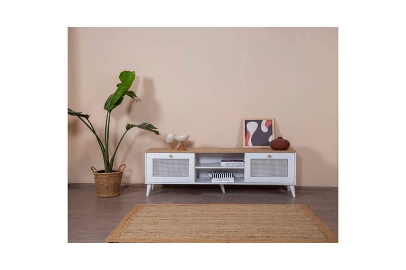 TV-taso Mjudi Käsityö Valkoinen / Tammi - Valkoinen / Tammi - Huonekalut - TV- & Mediakalusteet - Tv taso & Mediataso