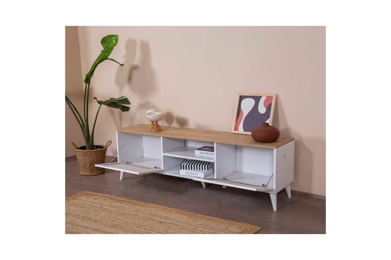 TV-taso Mjudi Käsityö Valkoinen / Tammi - Valkoinen / Tammi - Huonekalut - TV- & Mediakalusteet - Tv taso & Mediataso