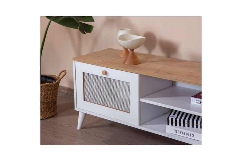 TV-taso Mjudi Käsityö Valkoinen / Tammi - Valkoinen / Tammi - Huonekalut - TV- & Mediakalusteet - Tv taso & Mediataso