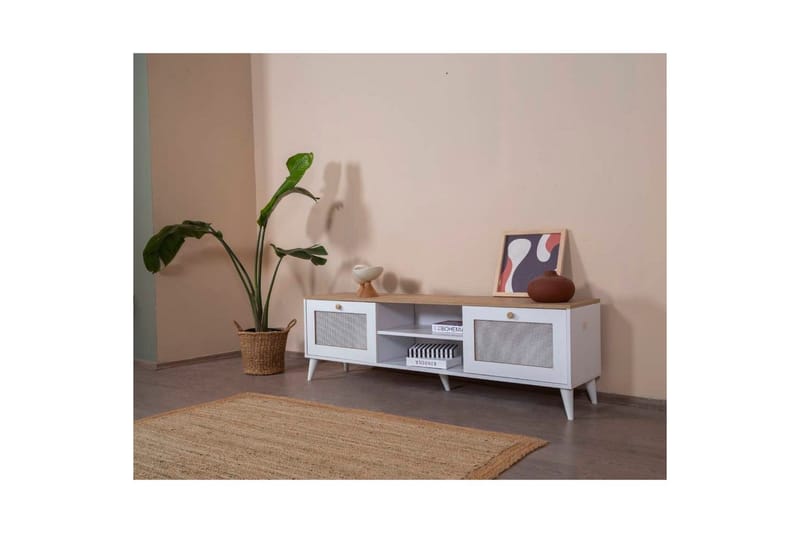 TV-taso Mjudi Käsityö Valkoinen / Tammi - Valkoinen / Tammi - Huonekalut - TV- & Mediakalusteet - Tv taso & Mediataso