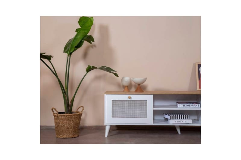 TV-taso Mjudi Käsityö Valkoinen / Tammi - Valkoinen / Tammi - Huonekalut - TV- & Mediakalusteet - Tv taso & Mediataso