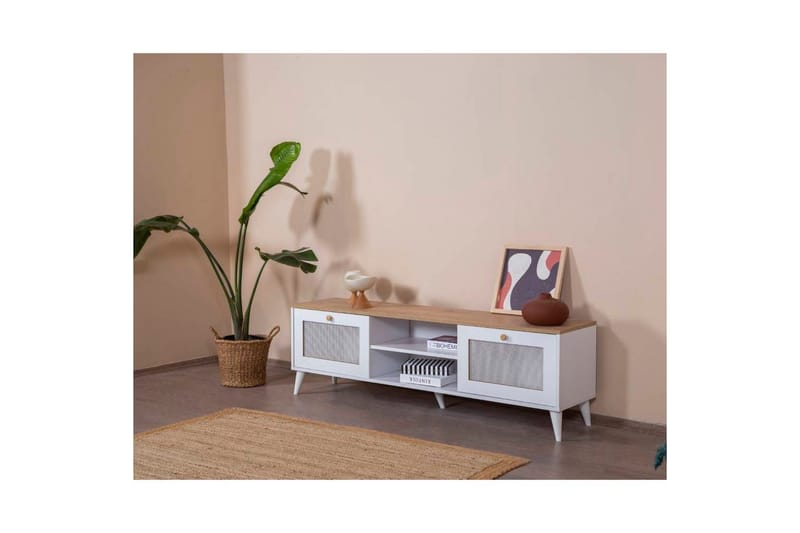 TV-taso Mjudi Käsityö Valkoinen / Tammi - Valkoinen / Tammi - Huonekalut - TV- & Mediakalusteet - Tv taso & Mediataso