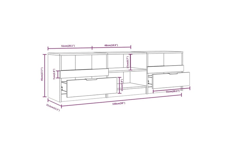 TV-taso musta 150x33,5x45 cm tekninen puu - Musta - Huonekalut - TV- & Mediakalusteet - Tv taso & Mediataso