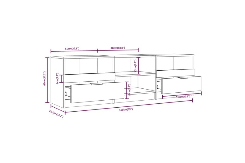 TV-taso musta 150x33,5x45 cm tekninen puu - Musta - Tv taso & Mediataso