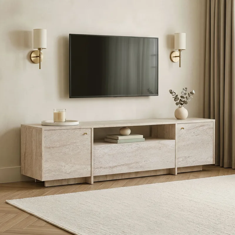 TV-taso Nordure Alvar (180 x 46 x 35 cm) Travertiini - Travertiini - Huonekalut - TV- & Mediakalusteet - Tv taso & Mediataso