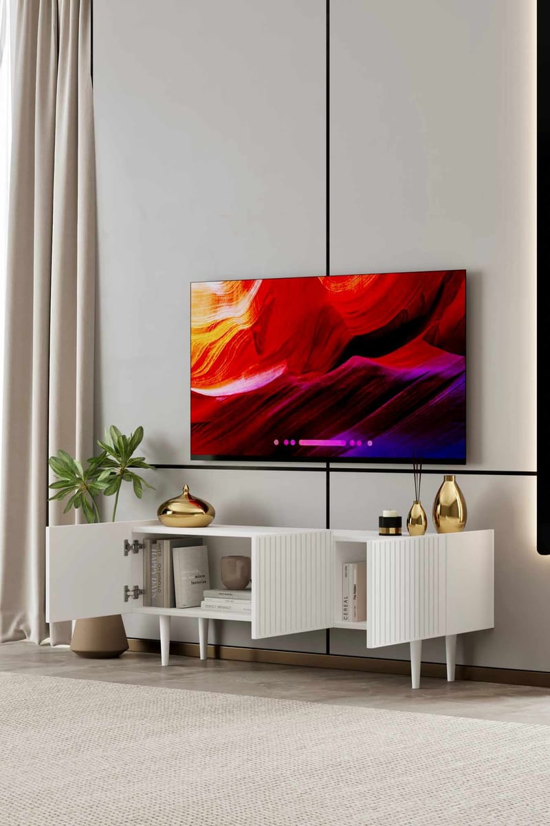 TV-taso Nordure Capella (140 x 50 x 29 cm) Valkoinen - Valkoinen - Huonekalut - TV- & Mediakalusteet - Tv taso & Mediataso