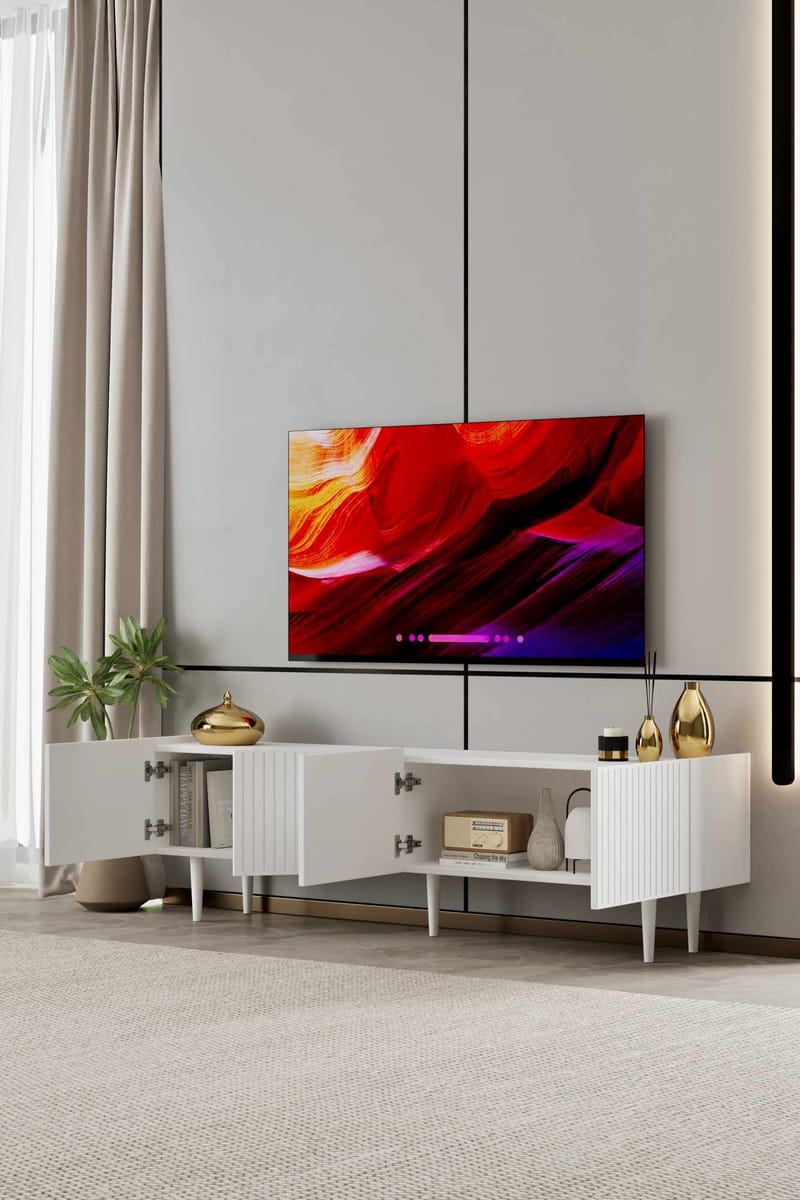 TV-taso Nordure Capella (160 x 50 x 29 cm) Valkoinen - Valkoinen - Huonekalut - TV- & Mediakalusteet - Tv taso & Mediataso