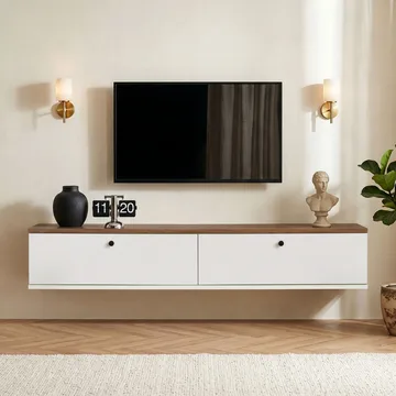 TV-taso Nordure Ligne (140 x 25 x 25 cm) Atlantin mänty valkoinen - Atlantin mänty ja valkoinen - Huonekalut - TV- & Mediakalusteet - Tv taso & Mediataso